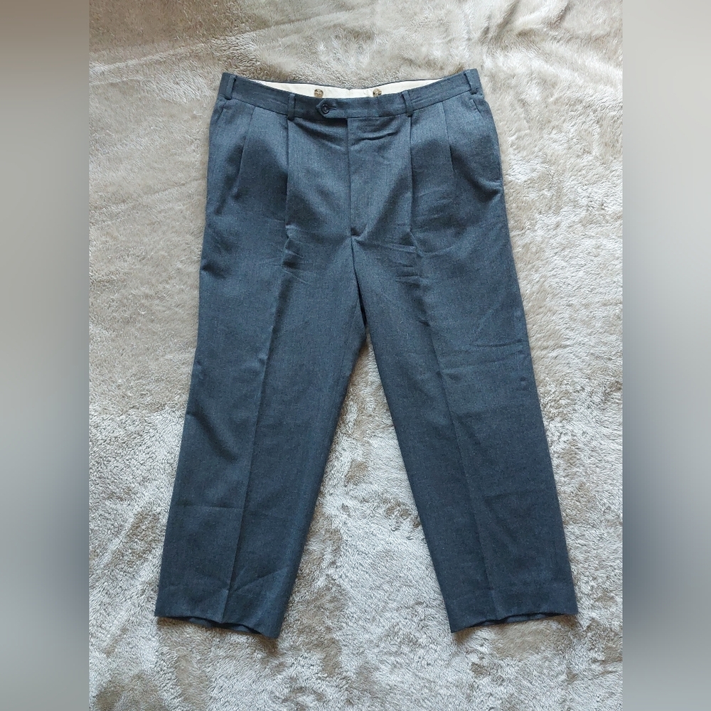 VTG Patrick James Men's USA Gray 100% Wool Double Pleated Dress Pants | 37x27